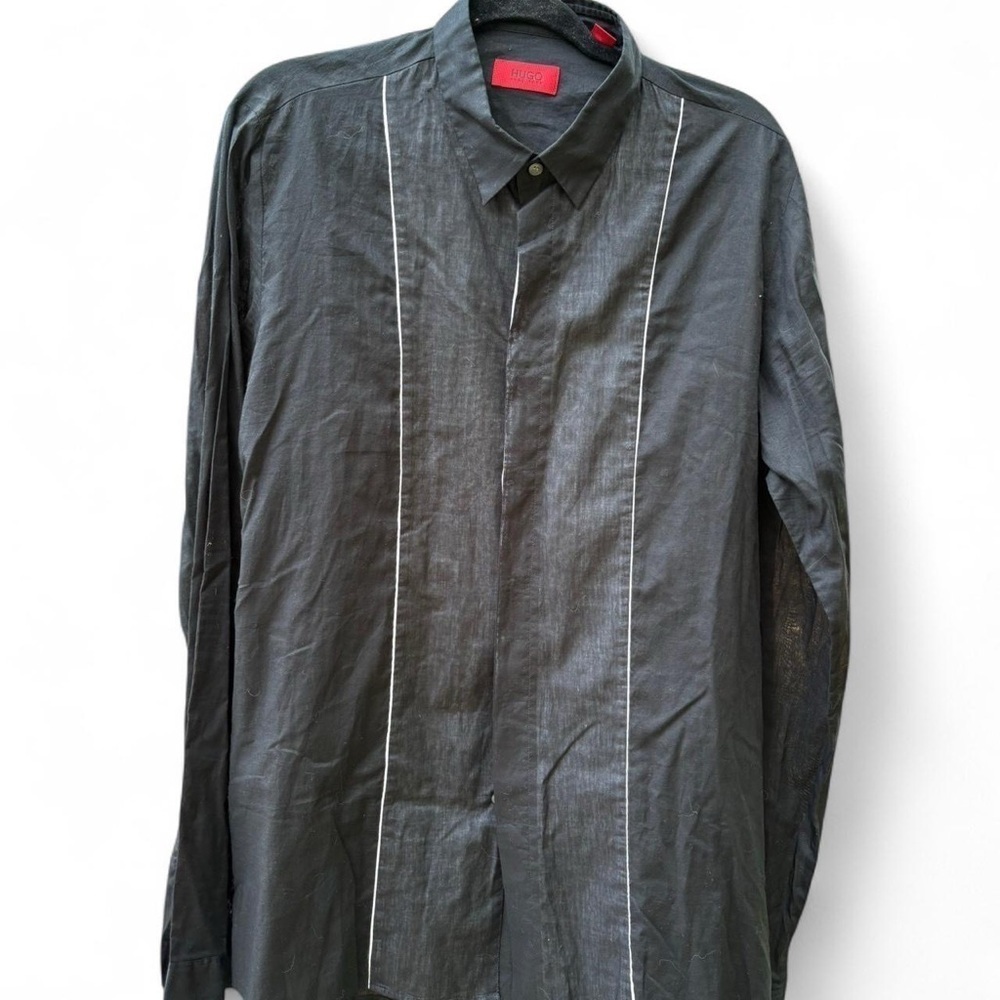 Black Button-Up Shirt with White Accents
